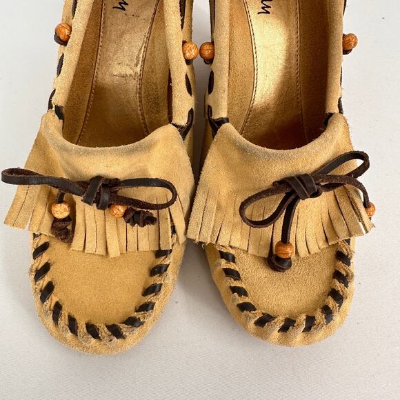 Sam Edelman Angelina Suede Wood Wedge Moccasins Size 8.5 - Picture 6 of 9